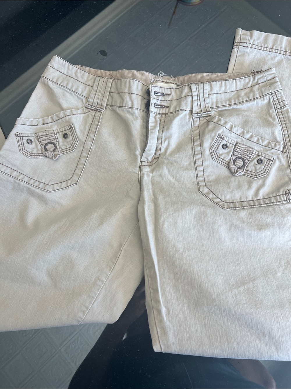 Maurices Light Taupe Y2K Corduroy  Waistband Pants Flare Leg